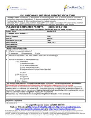 Anticoagulant Prior Authorization Form