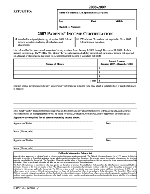 2007 Parents’ Income Certification