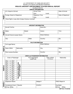 Private Aircraft Enforcement System Arrival Report