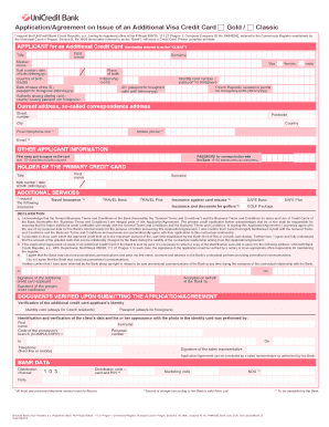 UniCredit Bank Czech Republic Additional Visa Credit Card Application