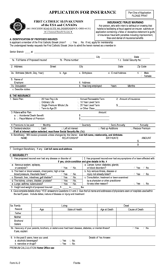 First Catholic Slovak Union Life Insurance Application