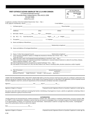 First Catholic Slovak Union Insurance Application