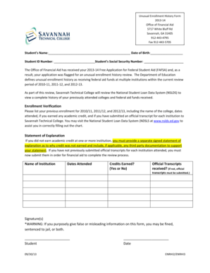 Unusual Enrollment History Form