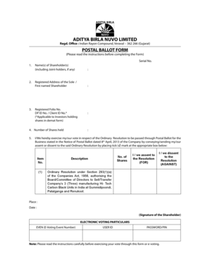 Aditya Birla Nuvo Limited Postal Ballot Form