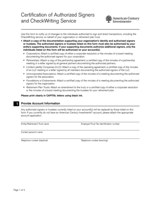 Certification of Authorized Signers and CheckWriting Service
