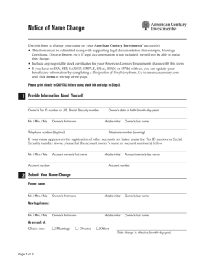 American Century Investments Name Change Form