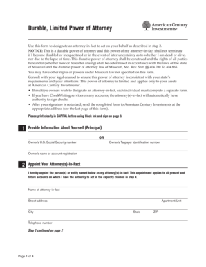 Durable Limited Power of Attorney for American Century Investments
