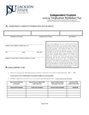 2013-14 Verification Worksheet for Federal Student Aid