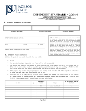 Dependent Verification Worksheet
