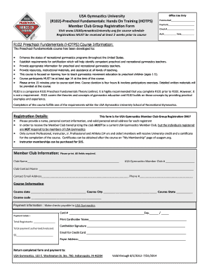 USA Gymnastics Preschool Fundamentals Registration Form