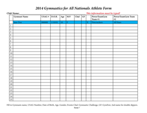2014 Gymnastics for All Nationals Athlete Form