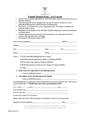 USA Gymnastics Live Course Transfer Request Form