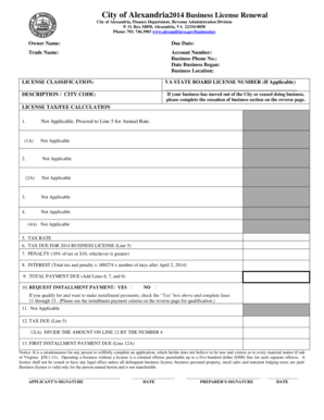2014 Business License Renewal Form