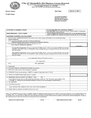 City of Alexandria 2014 Business License Renewal