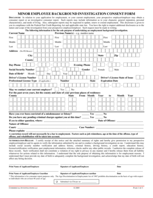 Minor Employee Background Investigation Consent Form