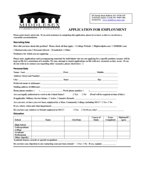 Middlesex Community College Application for Employment