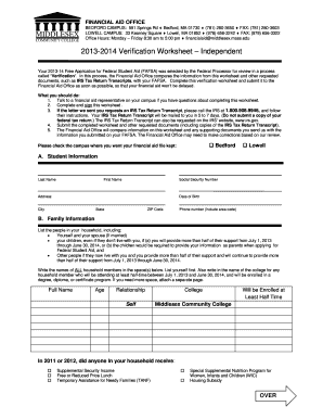 2013-2014 Verification Worksheet – Independent