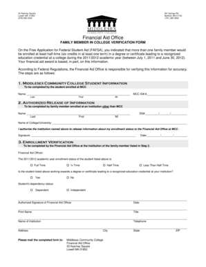 Family Member College Verification Form