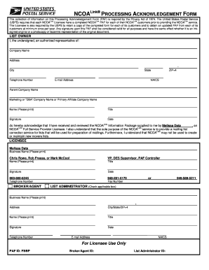 NCOALink Processing Acknowledgement Form