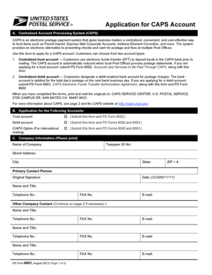 USPS CAPS Account Application
