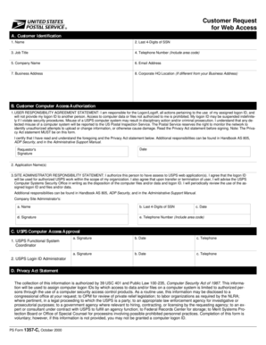 USPS Customer Request for Web Access