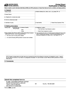 USPS Global Direct Notification of Mailing