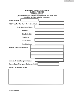 Mortgage Credit Certificate Closing Package