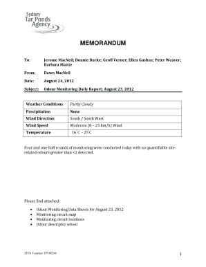 Odour Monitoring Data Sheet