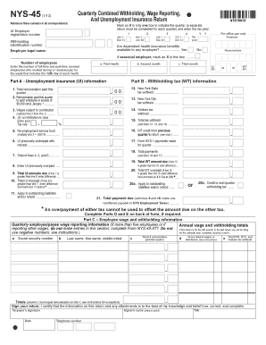 NYS-45 Quarterly Combined Withholding, Wage Reporting, And Unemployment Insurance Return