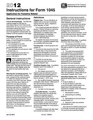 IRS Form 1045 Instructions