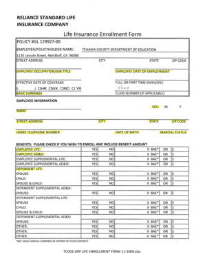 Reliance Standard Life Insurance Enrollment Form
