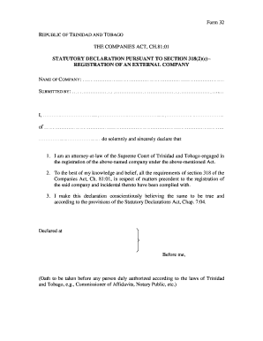 Immigration declaration form - Form 32 - Statutory Declaration (External CO) - TTBizLink - ttbizlink gov