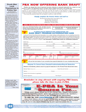 Florida PBA Bank Draft Authorization Form