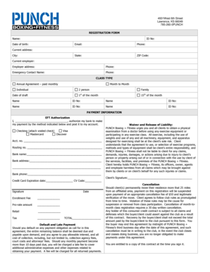 PUNCH Boxing + Fitness Registration Form