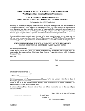 Washington State MCC Application Recapture Notice