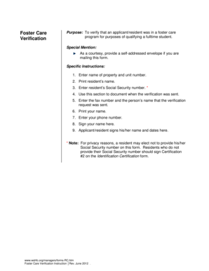 Foster Care Verification Form
