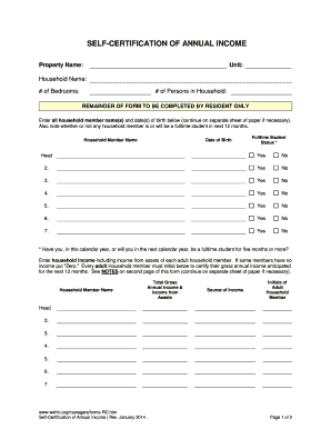 Self-Certification of Annual Income Form