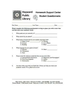 Homework Support Center Student Questionnaire 2pub - hayward-ca