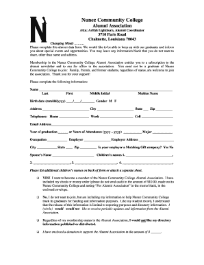 Alumni Membership Form in PDF format - Nunez Community College - nunez