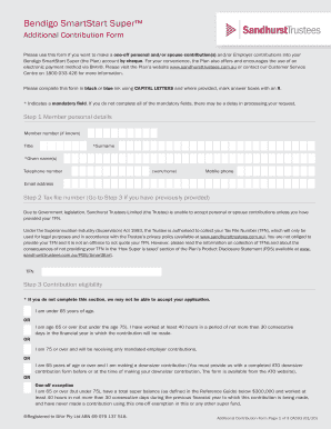 Bendigo SmartStart Super Additional Contribution Form