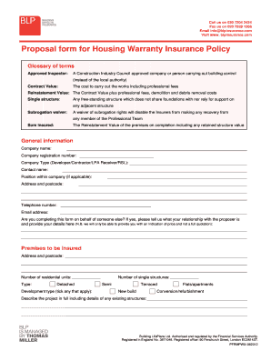Housing Warranty Insurance Proposal Form