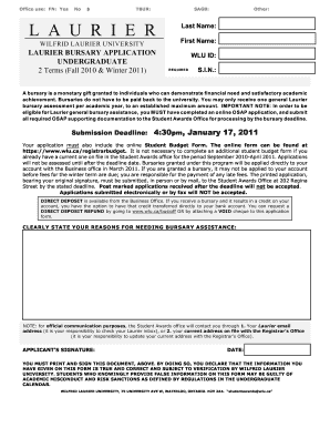 Wilfrid Laurier University Bursary Application