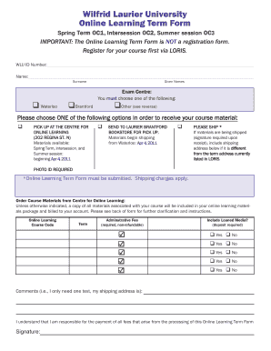 Wilfrid Laurier University Online Learning Term Form