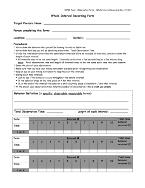 Whole Interval Recording Form