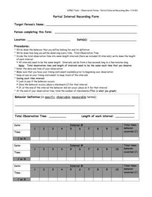 Partial Interval Recording Form