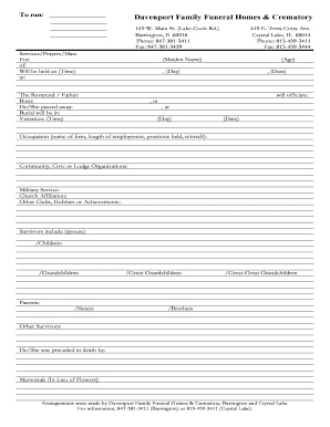 Funeral Service Information Form