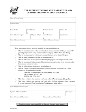 Hazard Insurance Certification Form