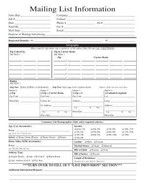 Mailing List Information Form