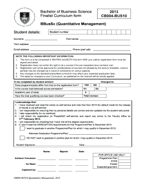 Bachelor of Business Science Curriculum Form