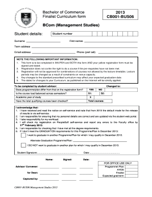 BCom Management Studies Curriculum Form